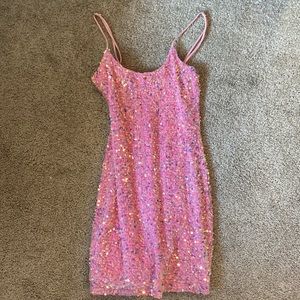 Pink sequin mini dress